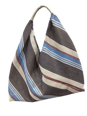 MADE IN ITALY BOHO Striped Tote Bag with Blue and Red Accents